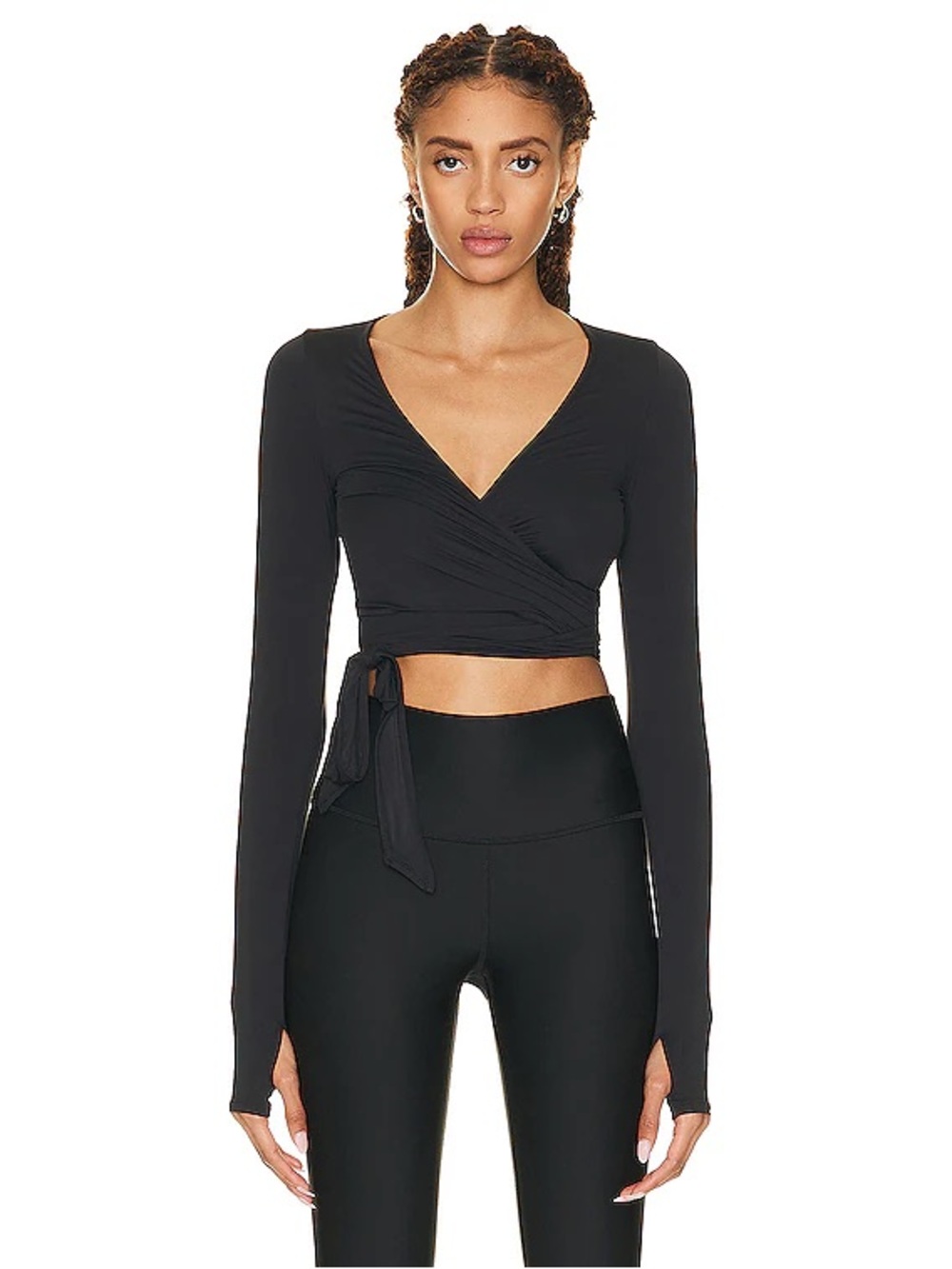 ALO Escalate Cropped Wrap Top Black Medium